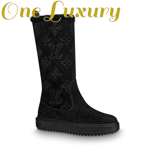 Replica Louis Vuitton LV Women Breezy Half Boot in Black Suede Calf Leather with Monogram Canvas-Black 2