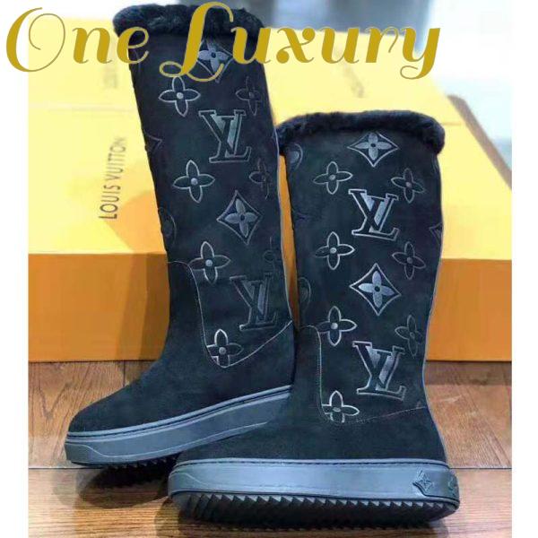 Replica Louis Vuitton LV Women Breezy Half Boot in Black Suede Calf Leather with Monogram Canvas-Black 5