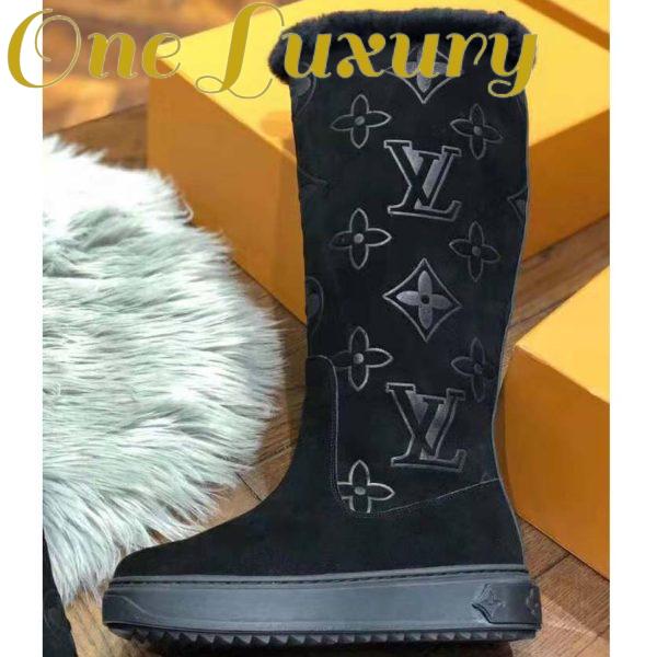 Replica Louis Vuitton LV Women Breezy Half Boot in Black Suede Calf Leather with Monogram Canvas-Black 6