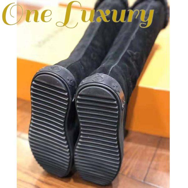 Replica Louis Vuitton LV Women Breezy Half Boot in Black Suede Calf Leather with Monogram Canvas-Black 7