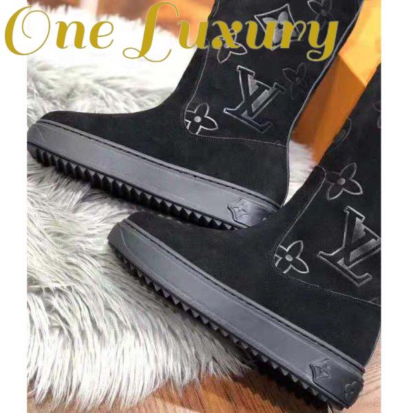 Replica Louis Vuitton LV Women Breezy Half Boot in Black Suede Calf Leather with Monogram Canvas-Black 8