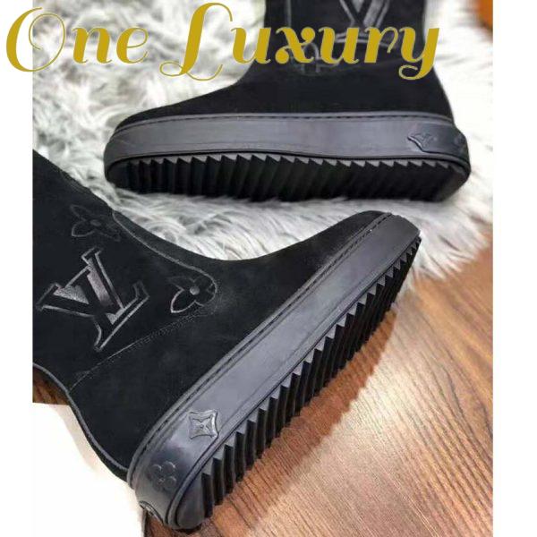 Replica Louis Vuitton LV Women Breezy Half Boot in Black Suede Calf Leather with Monogram Canvas-Black 9