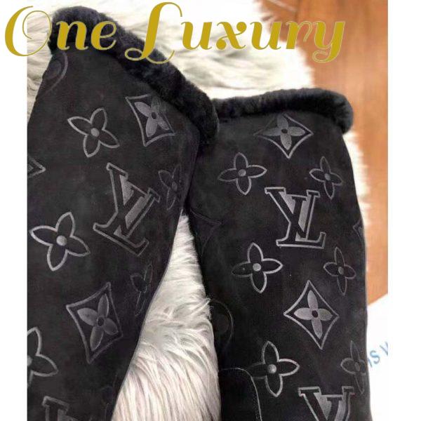 Replica Louis Vuitton LV Women Breezy Half Boot in Black Suede Calf Leather with Monogram Canvas-Black 10