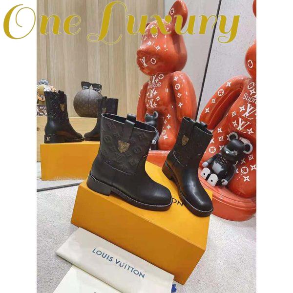 Replica Louis Vuitton LV Women Downtown Ankle Boot Black Embossed Calf Leather 3 cm Heel 3