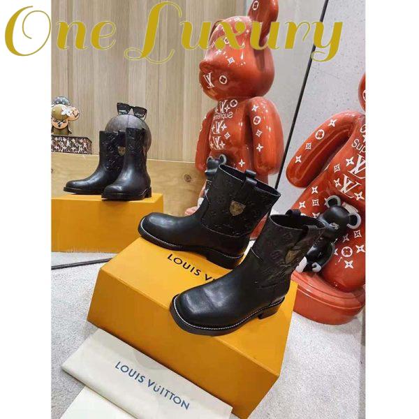 Replica Louis Vuitton LV Women Downtown Ankle Boot Black Embossed Calf Leather 3 cm Heel 4