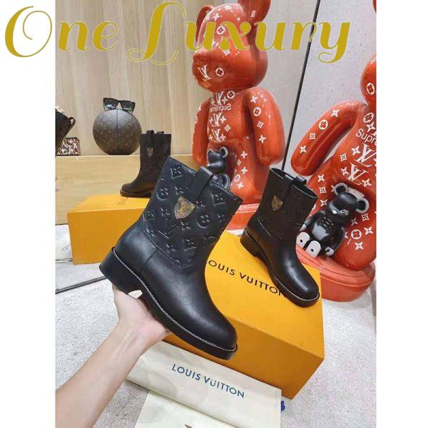 Replica Louis Vuitton LV Women Downtown Ankle Boot Black Embossed Calf Leather 3 cm Heel 6