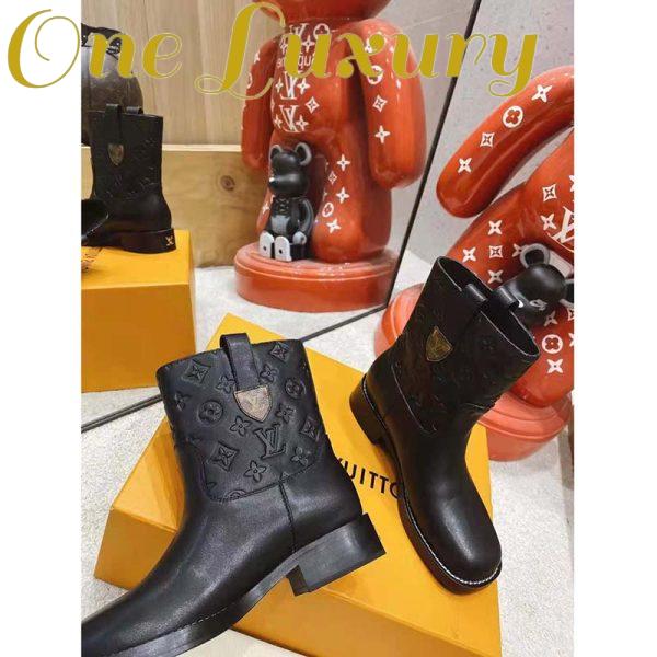 Replica Louis Vuitton LV Women Downtown Ankle Boot Black Embossed Calf Leather 3 cm Heel 9