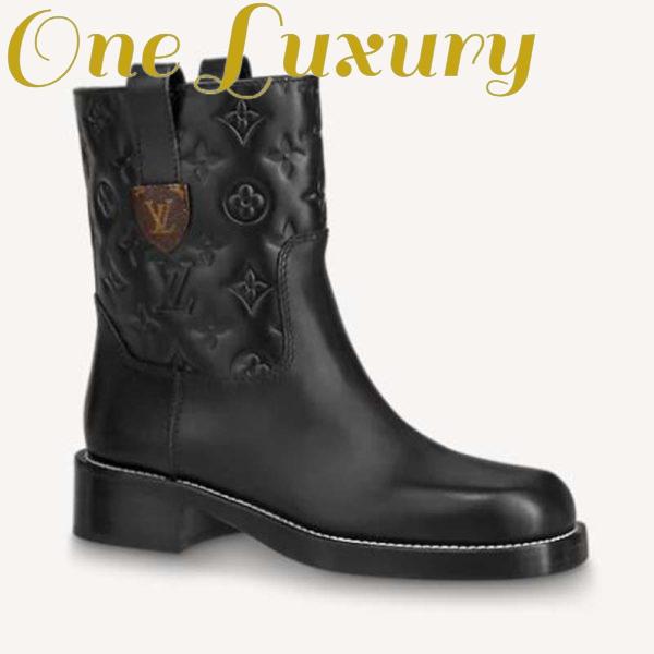Replica Louis Vuitton LV Women Downtown Ankle Boot Black Embossed Calf Leather Leather Outsole