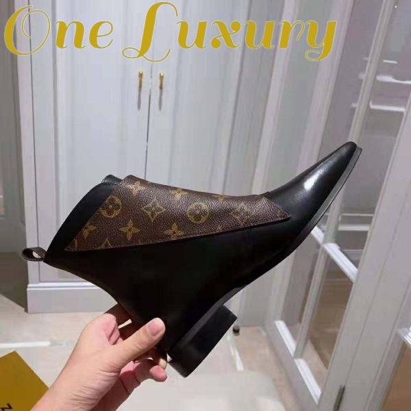 Replica Louis Vuitton LV Women Jumble Flat Ankle Boot in Calf Leather and Patent Monogram Canvas-Black 9