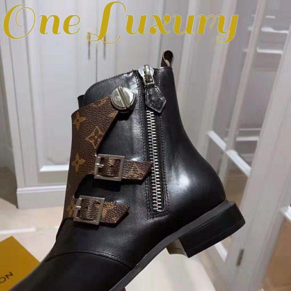 Replica Louis Vuitton LV Women Jumble Flat Ankle Boot in Calf Leather and Patent Monogram Canvas-Black 11