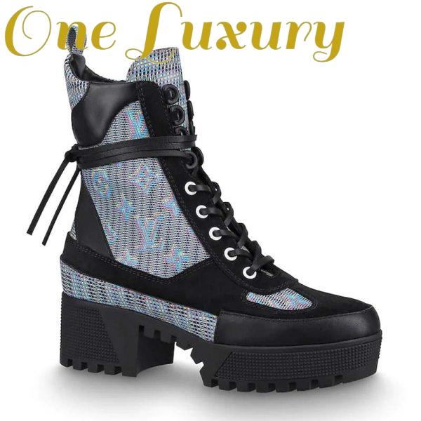Replica Louis Vuitton LV Women Laureate Platform Desert Boot in Calf Leather with Monogram Canvas-Blue 2