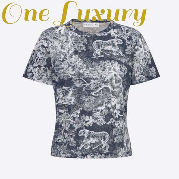 Replica Dior Women T-shirt Navy Blue Toile De Jouy Cotton and Linen Jersey 2