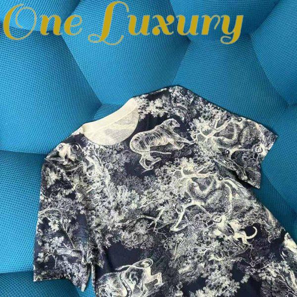 Replica Dior Women T-shirt Navy Blue Toile De Jouy Cotton and Linen Jersey 5