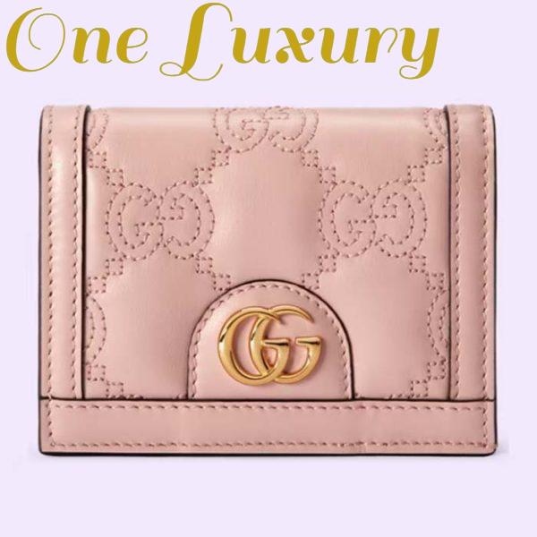 Replica Gucci Unisex GG Marmont Card Case Wallet Light Pink GG Matelassé Leather Double G