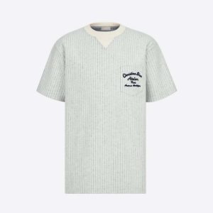 Replica Dior Men Christian Dior Atelier T-shirt Relaxed Fit Ecru Wool and Cotton Jersey