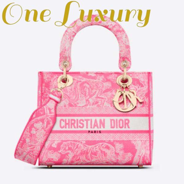 Replica Dior Women CD Medium Lady D-Lite Bag Fluorescent Pink Toile De Jouy Reverse Embroidery