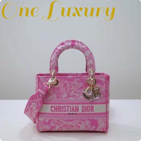 Replica Dior Women CD Medium Lady D-Lite Bag Fluorescent Pink Toile De Jouy Reverse Embroidery 3