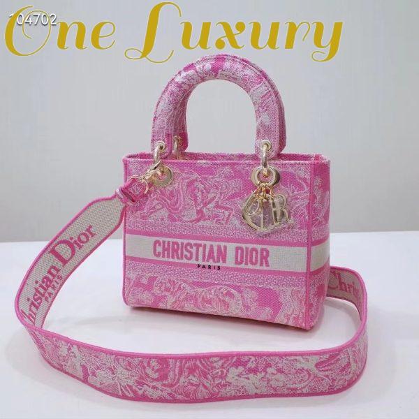 Replica Dior Women CD Medium Lady D-Lite Bag Fluorescent Pink Toile De Jouy Reverse Embroidery 4