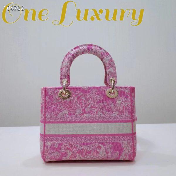 Replica Dior Women CD Medium Lady D-Lite Bag Fluorescent Pink Toile De Jouy Reverse Embroidery 5