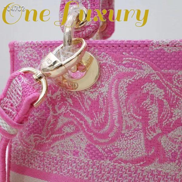 Replica Dior Women CD Medium Lady D-Lite Bag Fluorescent Pink Toile De Jouy Reverse Embroidery 9