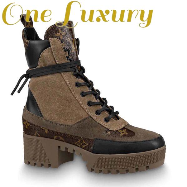 Replica Louis Vuitton LV Women Laureate Platform Desert Boot in Soft Suede Calf Leather with Monogram Canvas-Sandy