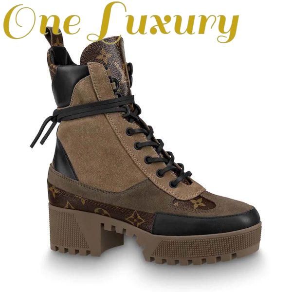 Replica Louis Vuitton LV Women Laureate Platform Desert Boot in Suede Calf Leather and Monogram Canvas-Brown
