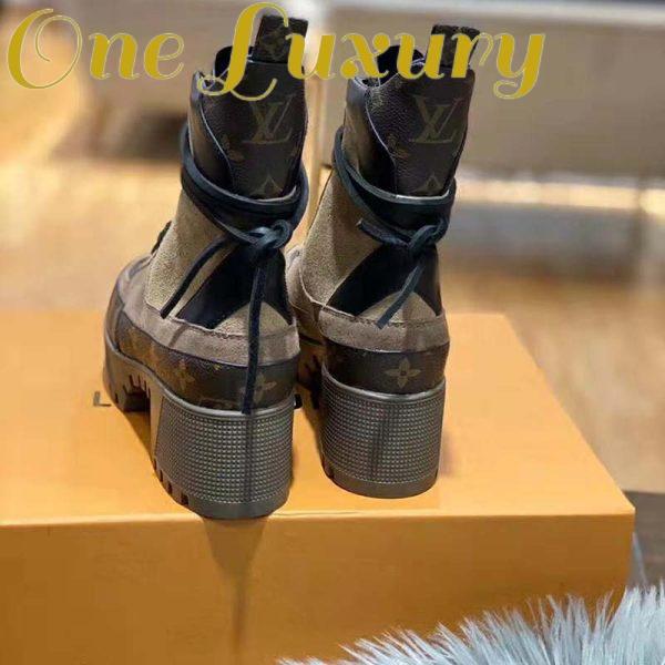 Replica Louis Vuitton LV Women Laureate Platform Desert Boot in Suede Calf Leather and Monogram Canvas-Brown 7
