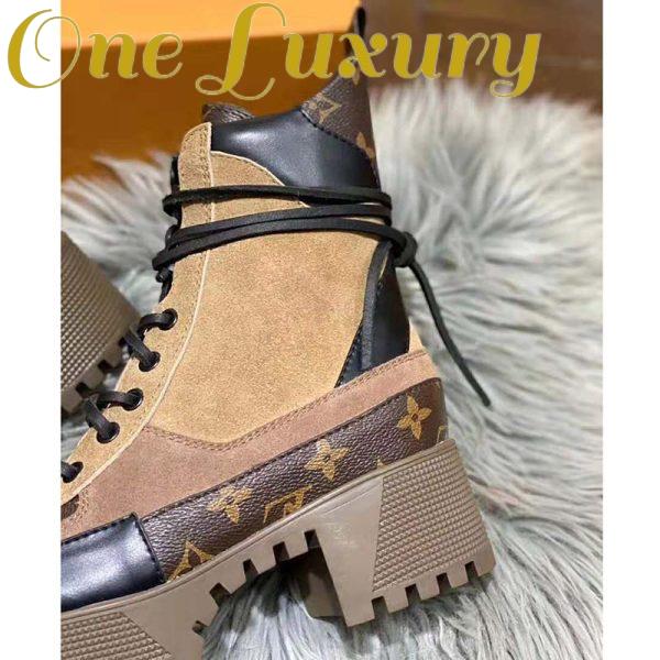 Replica Louis Vuitton LV Women Laureate Platform Desert Boot in Suede Calf Leather and Monogram Canvas-Brown 10