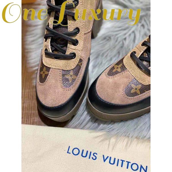 Replica Louis Vuitton LV Women Laureate Platform Desert Boot in Suede Calf Leather and Monogram Canvas-Brown 11