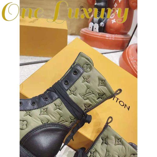 Replica Louis Vuitton LV Women Laureate Platform Desert Boot Khaki Green Embroidered Nylon Suede Calf 9