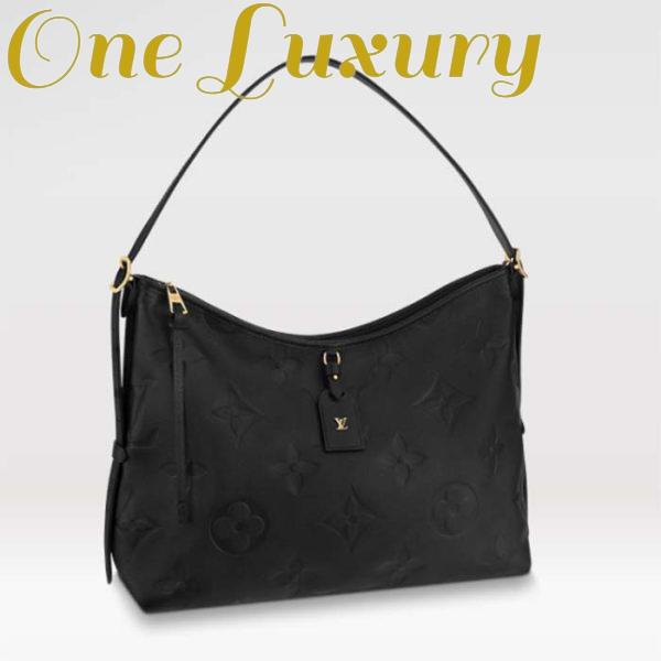 Replica Louis Vuitton Women LV CarryAll MM Handbag Black Embossed Supple Grained Cowhide Leather