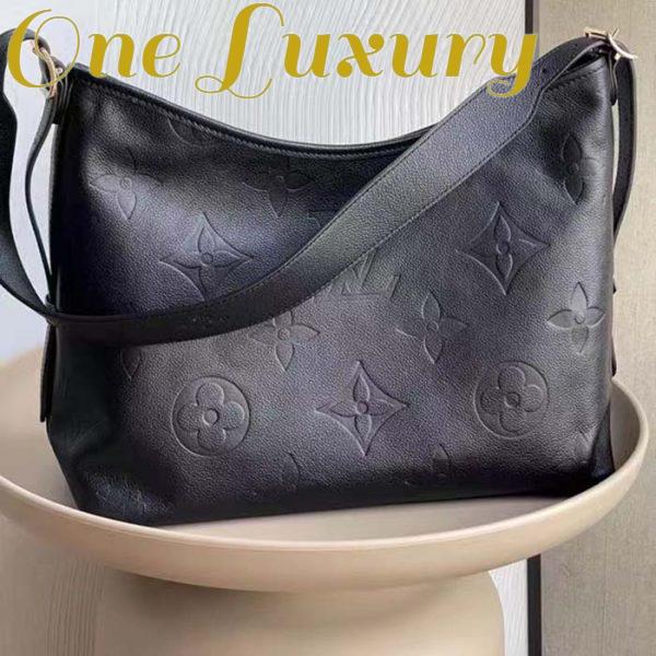 Replica Louis Vuitton Women LV CarryAll MM Handbag Black Embossed Supple Grained Cowhide Leather 4
