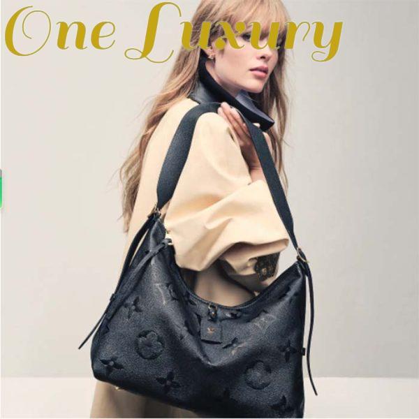 Replica Louis Vuitton Women LV CarryAll MM Handbag Black Embossed Supple Grained Cowhide Leather 13
