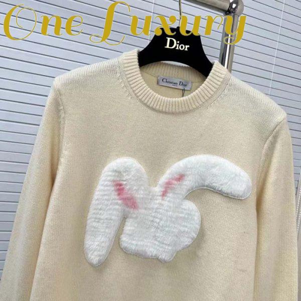 Replica Dior Women CD By Erl Sweater Rabbit Patch Beige Cotton-Blend Jersey Round Neck 3