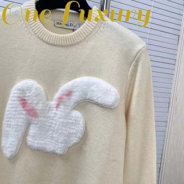 Replica Dior Women CD By Erl Sweater Rabbit Patch Beige Cotton-Blend Jersey Round Neck 5