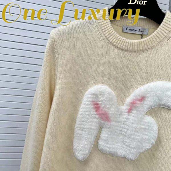 Replica Dior Women CD By Erl Sweater Rabbit Patch Beige Cotton-Blend Jersey Round Neck 7