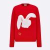 Replica Dior Women CD By Erl Sweater Rabbit Patch Red Cotton-Blend Jersey Round Neck