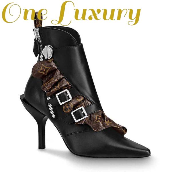 Replica Louis Vuitton LV Women LV Janet Ankle Boot in Calf Leather and Patent Monogram Canvas-Black