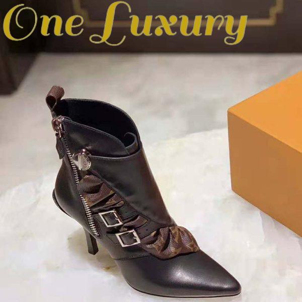 Replica Louis Vuitton LV Women LV Janet Ankle Boot in Calf Leather and Patent Monogram Canvas-Black 3