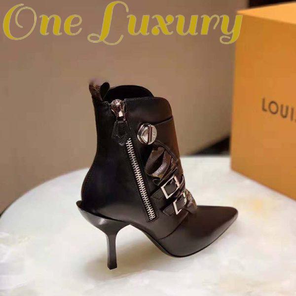 Replica Louis Vuitton LV Women LV Janet Ankle Boot in Calf Leather and Patent Monogram Canvas-Black 5