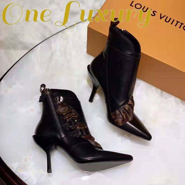 Replica Louis Vuitton LV Women LV Janet Ankle Boot in Calf Leather and Patent Monogram Canvas-Black 6