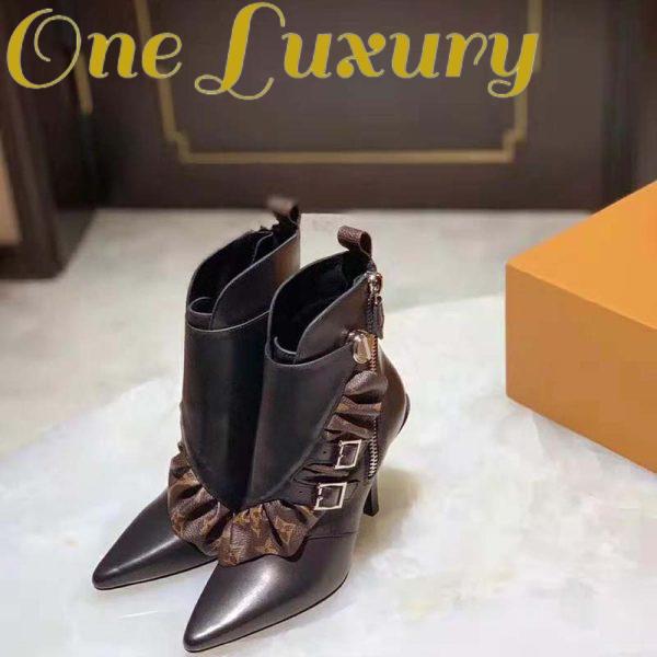 Replica Louis Vuitton LV Women LV Janet Ankle Boot in Calf Leather and Patent Monogram Canvas-Black 7