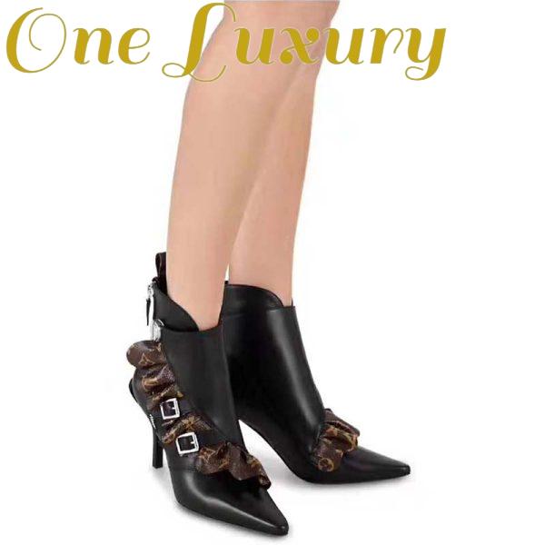 Replica Louis Vuitton LV Women LV Janet Ankle Boot in Calf Leather and Patent Monogram Canvas-Black 9