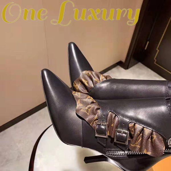 Replica Louis Vuitton LV Women LV Janet Ankle Boot in Calf Leather and Patent Monogram Canvas-Black 10