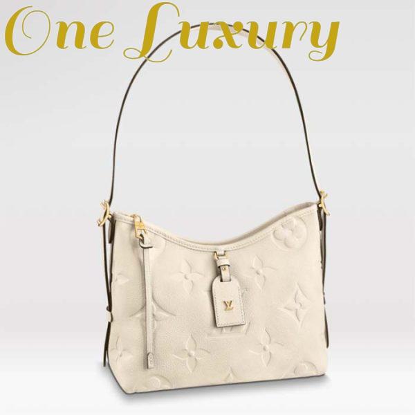 Replica Louis Vuitton Women LV CarryAll PM Handbag Crème Beige Embossed Supple Grained Cowhide