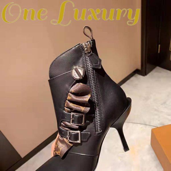 Replica Louis Vuitton LV Women LV Janet Ankle Boot in Calf Leather and Patent Monogram Canvas-Black 11