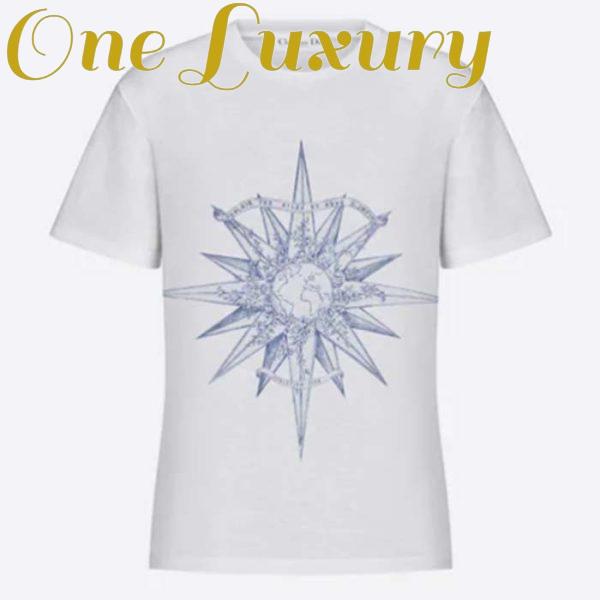 Replica Dior Women CD T-Shirt Ecru Cotton Jersey Linen Blue Rêve D’Infini Motif