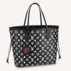 Replica Louis Vuitton Women LV Neverfull MM Carryall Tote Bag Black Printed Embossed Grained Cowhide