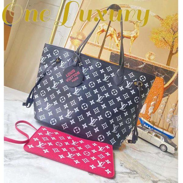 Replica Louis Vuitton Women LV Neverfull MM Carryall Tote Bag Black Printed Embossed Grained Cowhide 3