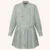 Replica Louis Vuitton Women Washed Silk Monogram Long-Sleeved Dress Silver Regular Fit